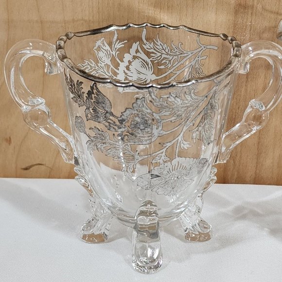 Viking Glass Silver City Flanders Creamer and Sugar 4 toed poppy silver overlay - Picture 3 of 12